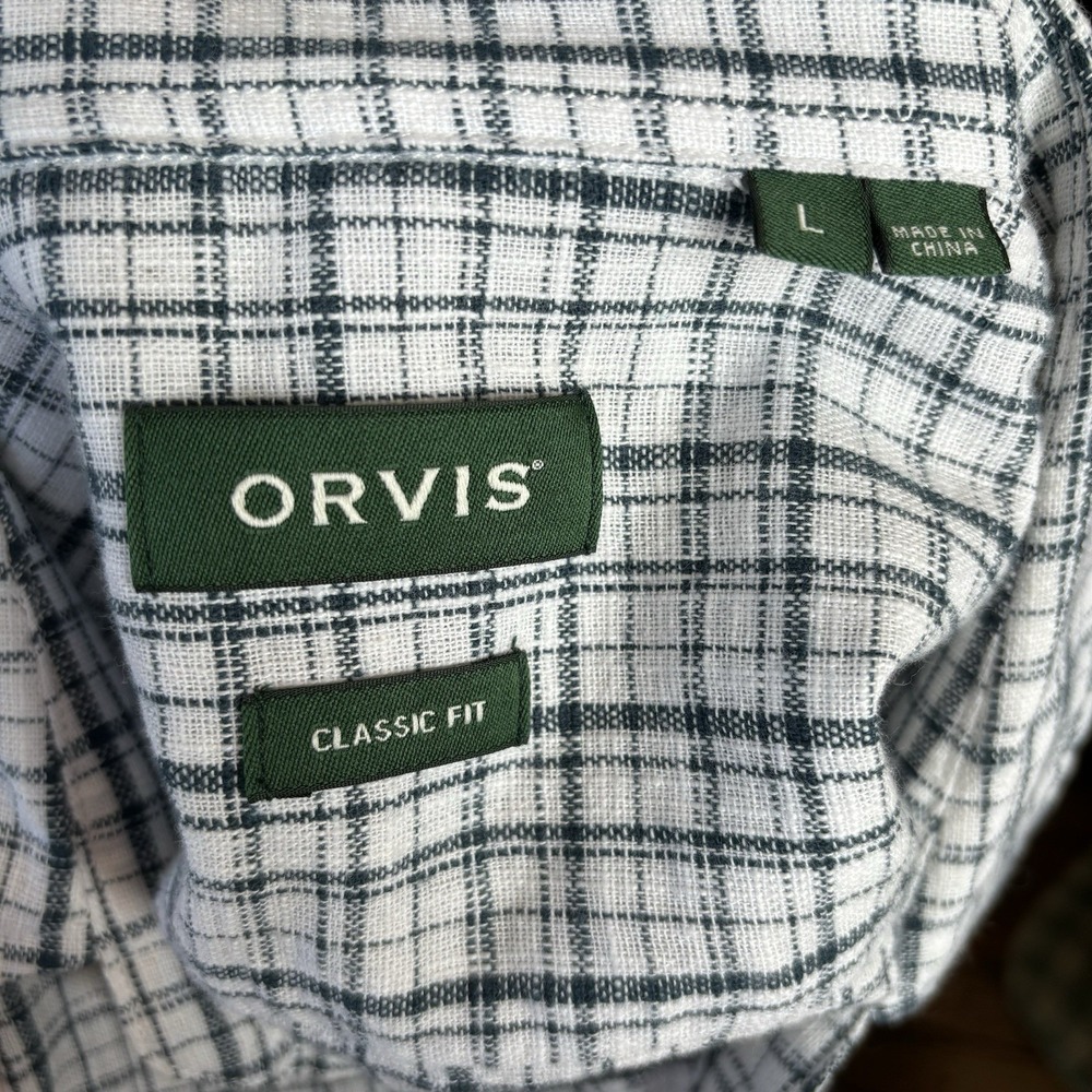 Orvis Long Sleeve Button Dress Shirt Mens Green Plaid 100% Cotton Large sz L - Picture 2 of 11